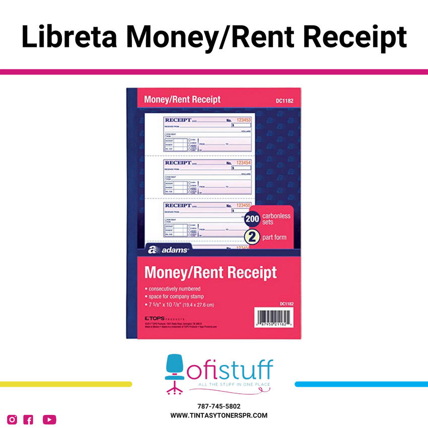 Libreta Money/Rent Receipt 2 Partes